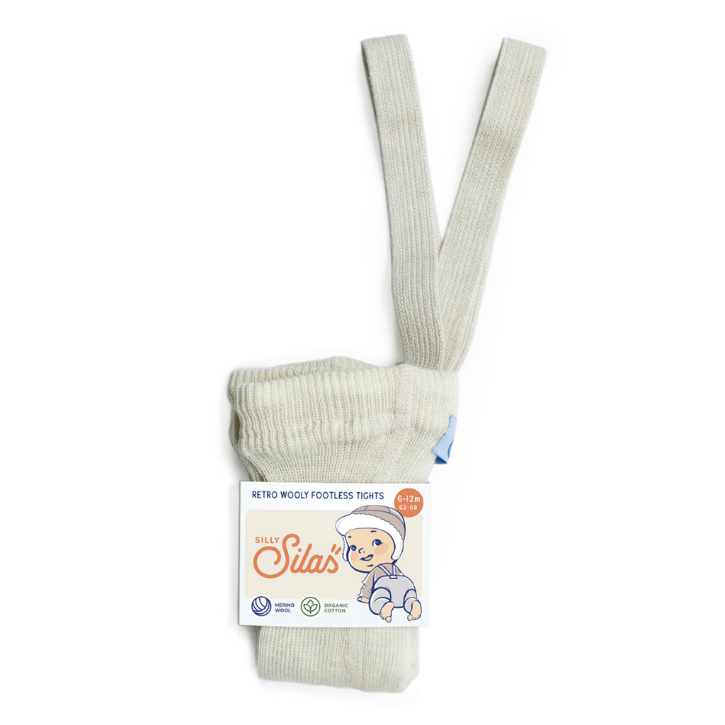 US stockist of Silly Silas' gender neutral, Wooly footless tights in Cream Blend.