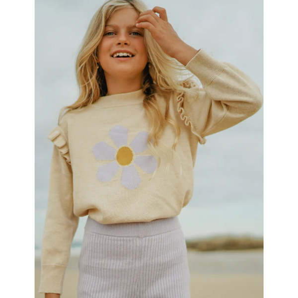 US stockist of Miann & Co's frill knit sweater in Lavender Daisy