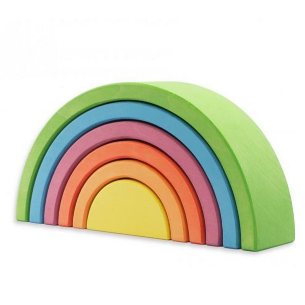 US stockist of Ocamora's 6pc Rainbow in green. Handmade from sustainable Linden wood in shades of green, blue, pink, orange and yellow
