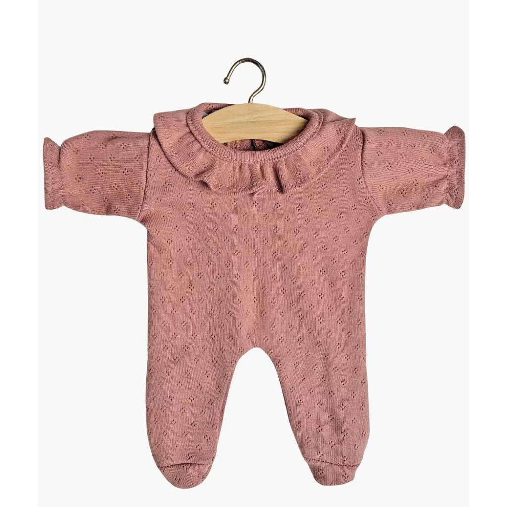 US stockist of Minikane's baby doll romper in Orchid Pink Ruffle pointelle