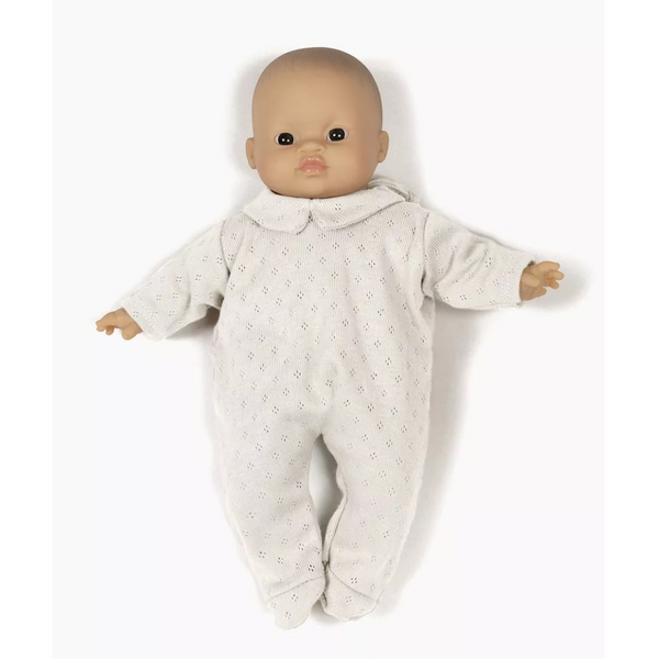 US stockist of Minikane's baby doll romper in Linen pointelle with Peter Pan collar