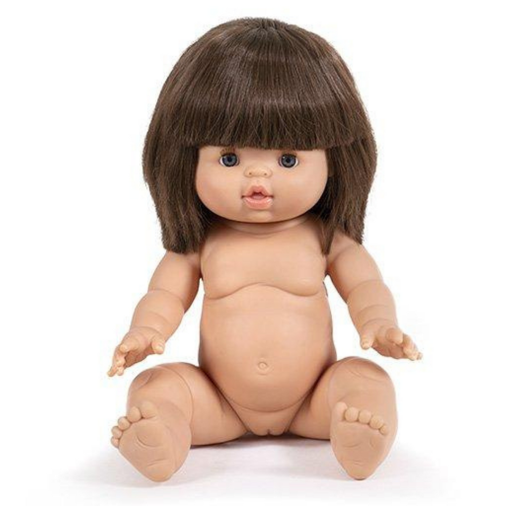 US stockist of Minikane's "Chloe" girl doll.  Measures 13" in height and has moveable limbs.  Anatomically correct and features straight brown hair, white skin and brown eyes.