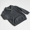 US stockist of Five O' Six's gender neutral "Charcoal" shawl neck sweater made from 100% merino wool.