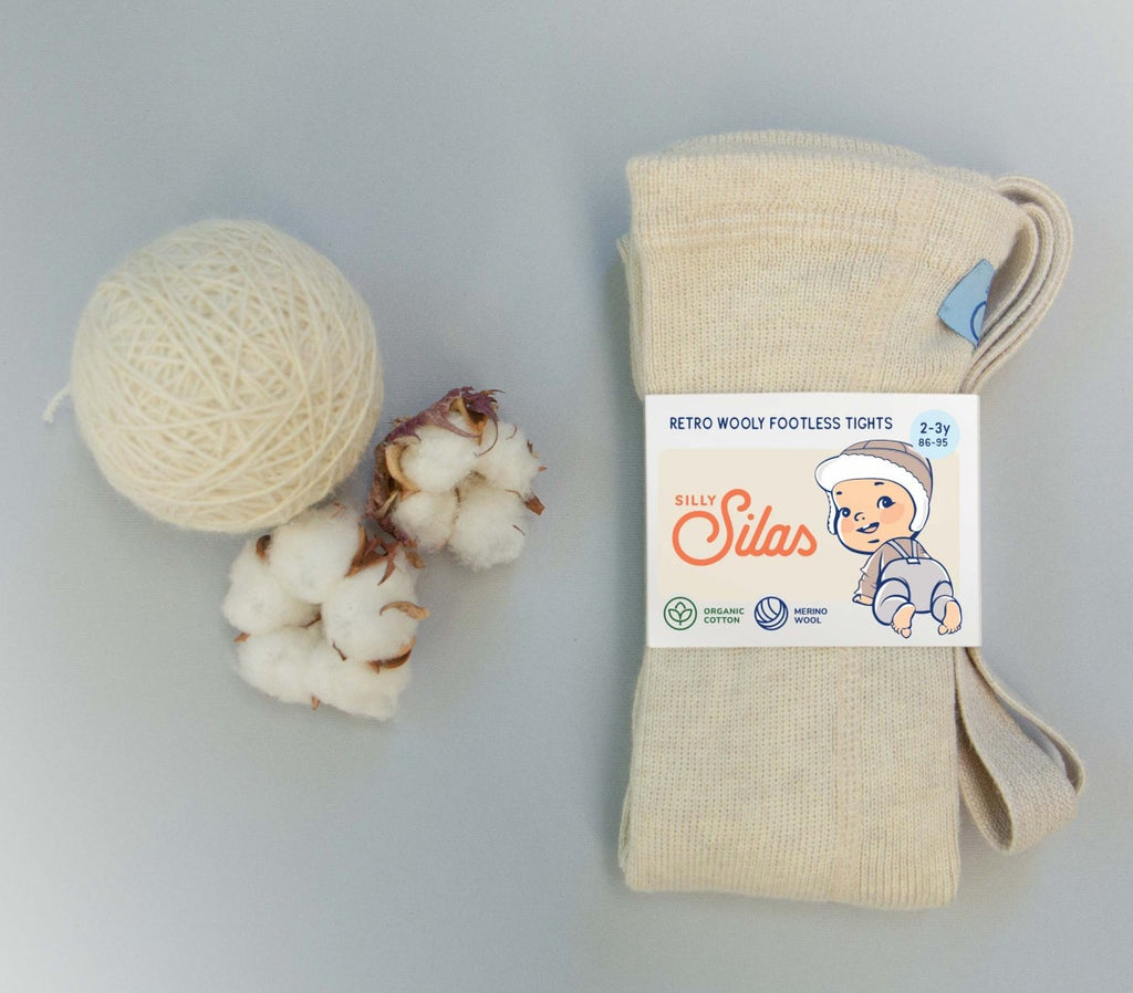 US stockist of Silly Silas' gender neutral, Wooly footless tights in Cream Blend.