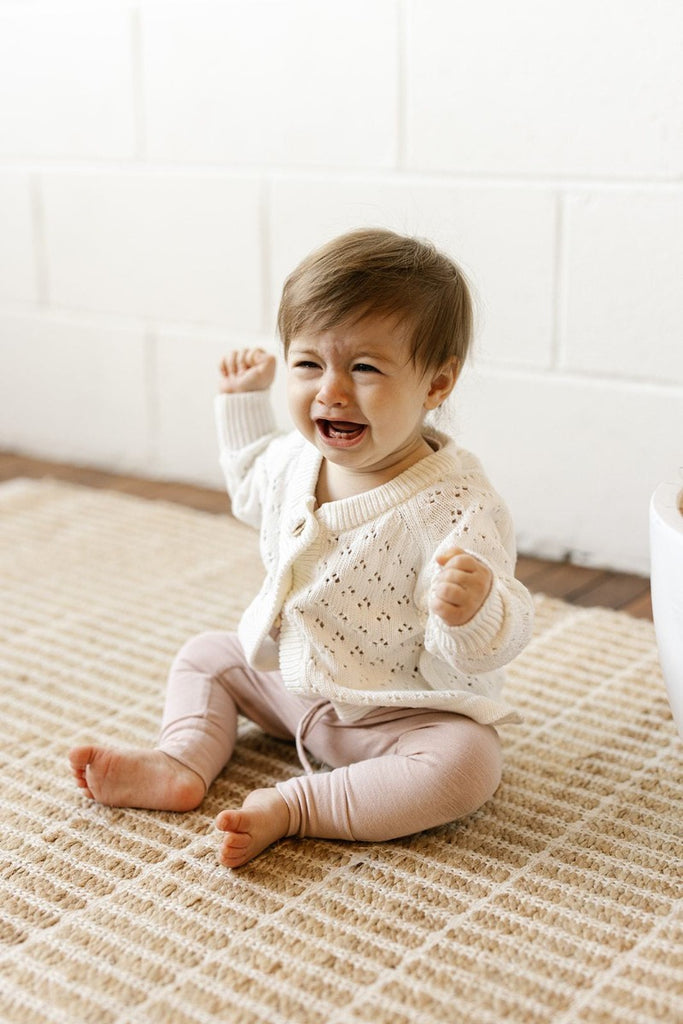 US stockist of Two Darling's gender neutral, cotton milk knit baby cardigan.