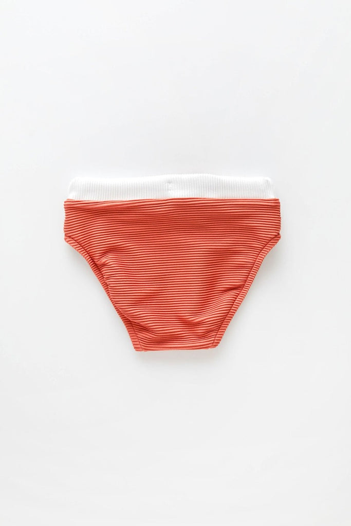 US stockist of Zulu & Zephyr's Mini Band Bikini in Plum.  Made from sustainable ECONYL UPF 50+ fabric.  Features contrasting rib binds, drawstring on top and waist of bottoms.  Fully lined.