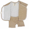 Stockist of Bonsie's rayon blend mocha twist short sleeve romper.  Top section has velcro wrap body which can be undone for skin to skin contact.  Elastic waist that can be pulled down for easy diaper changes. 