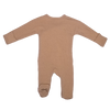 Stockist of Bonsie's rayon blend mocha footie.  Top section has velcro wrap body which can be undone for skin to skin contact.  Elastic waist that can be pulled down for easy diaper changes. 