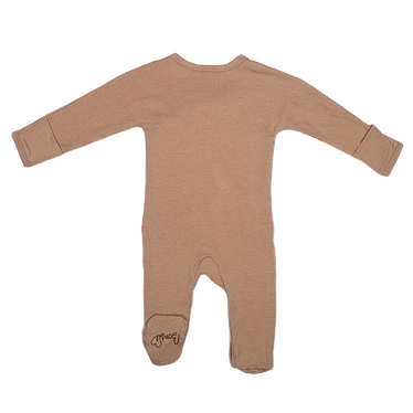 Stockist of Bonsie's rayon blend mocha footie.  Top section has velcro wrap body which can be undone for skin to skin contact.  Elastic waist that can be pulled down for easy diaper changes. 