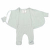 Stockist of Bonsie's rayon blend avocado green footie.  Top section has velcro wrap body which can be undone for skin to skin contact.  Elastic waist that can be pulled down for easy diaper changes. 