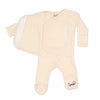 Stockist of Bonsie's rayon blend Oat footie.  Top section has velcro wrap body which can be undone for skin to skin contact.  Elastic waist that can be pulled down for easy diaper changes. 