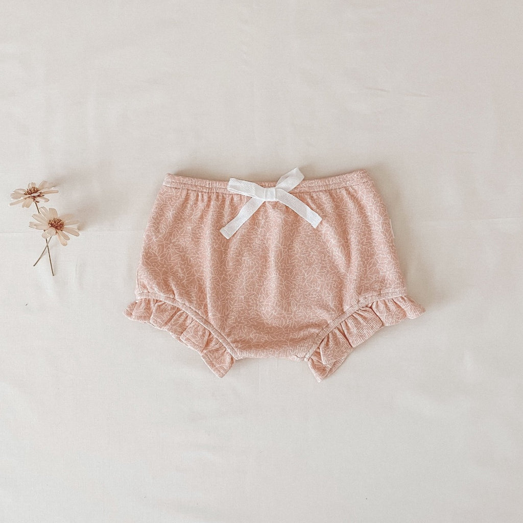 US stockist of India & Grace's Dusty Pink Floral ruffle bloomers.