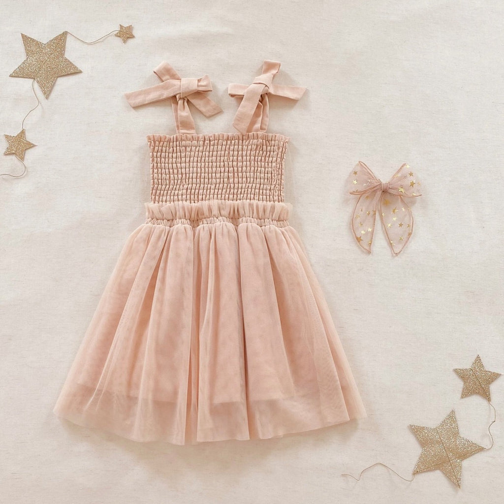 US stockist of India & Grace's cotton/linen shirred tutu dress in Champagne
