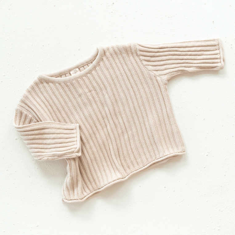 US stockist of Illoura the Label's gender neutral, relaxed fit, cotton essential knit sweater in Biscuit.