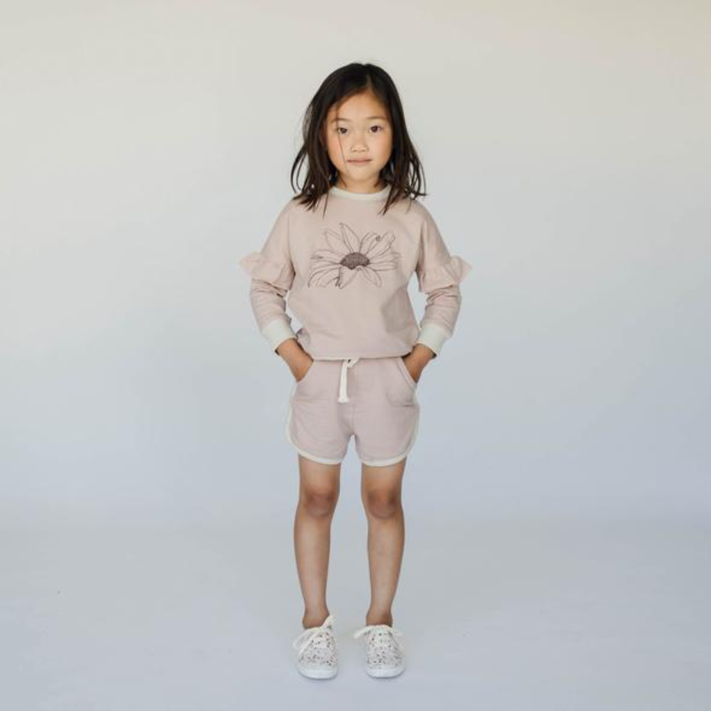 US stockist of Buck & Baa's Shadow pink shorts.  Made from organic terry cotton, with elastic waist, functional drawstring and pockets.