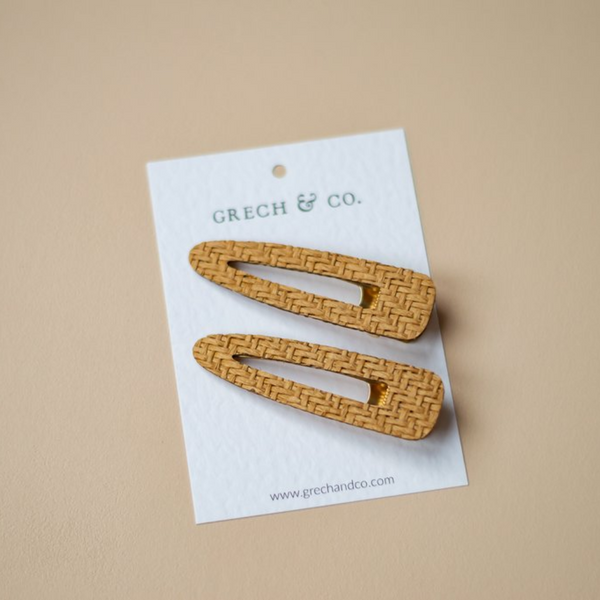 US stockist of Grech & Co 2Pc Woven Hair Clips in Natural