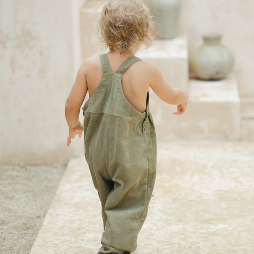 US stockist of Illoura the Label's gender neutral Xanthe Overalls in Olive Cord.