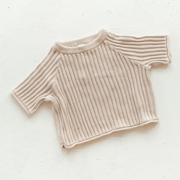 US stockist of Illoura the Label's short sleeve, cotton rib essential knit tee in Biscuit.