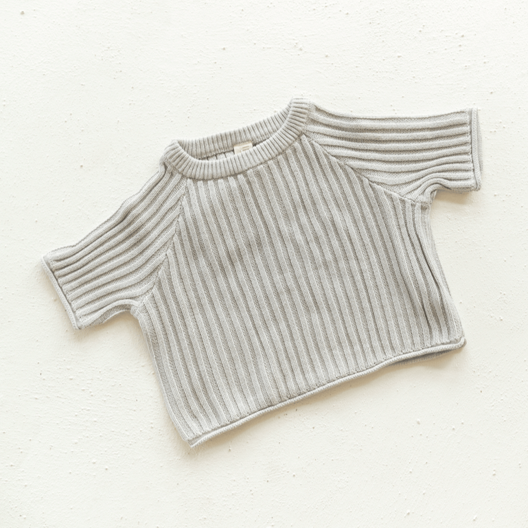 US stockist of Illoura the Label's short sleeve, cotton rib essential knit tee in Powder Blue.