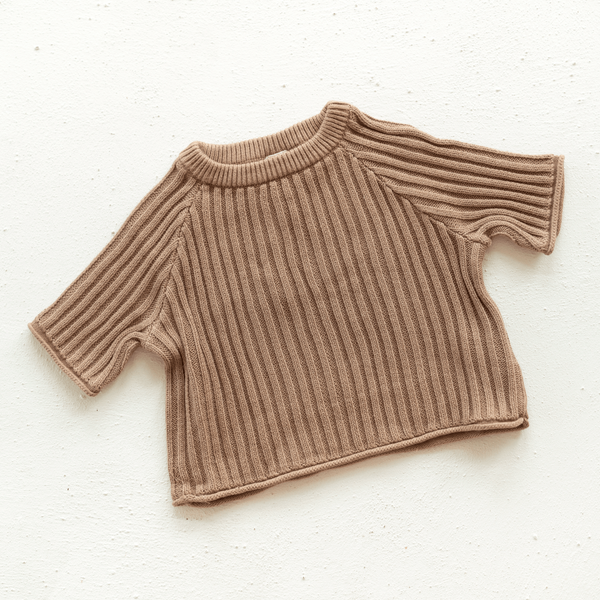US stockist of Illoura the Label's short sleeve, cotton rib essential knit tee in Chocolate.