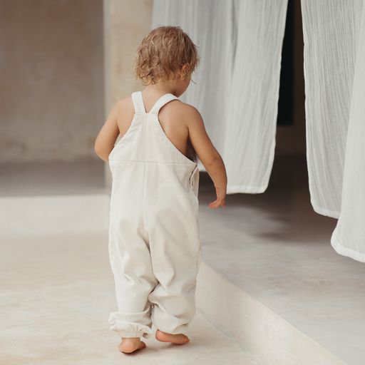 US stockist of Illoura the Label's gender neutral Xanthe Overalls in Oat cord.